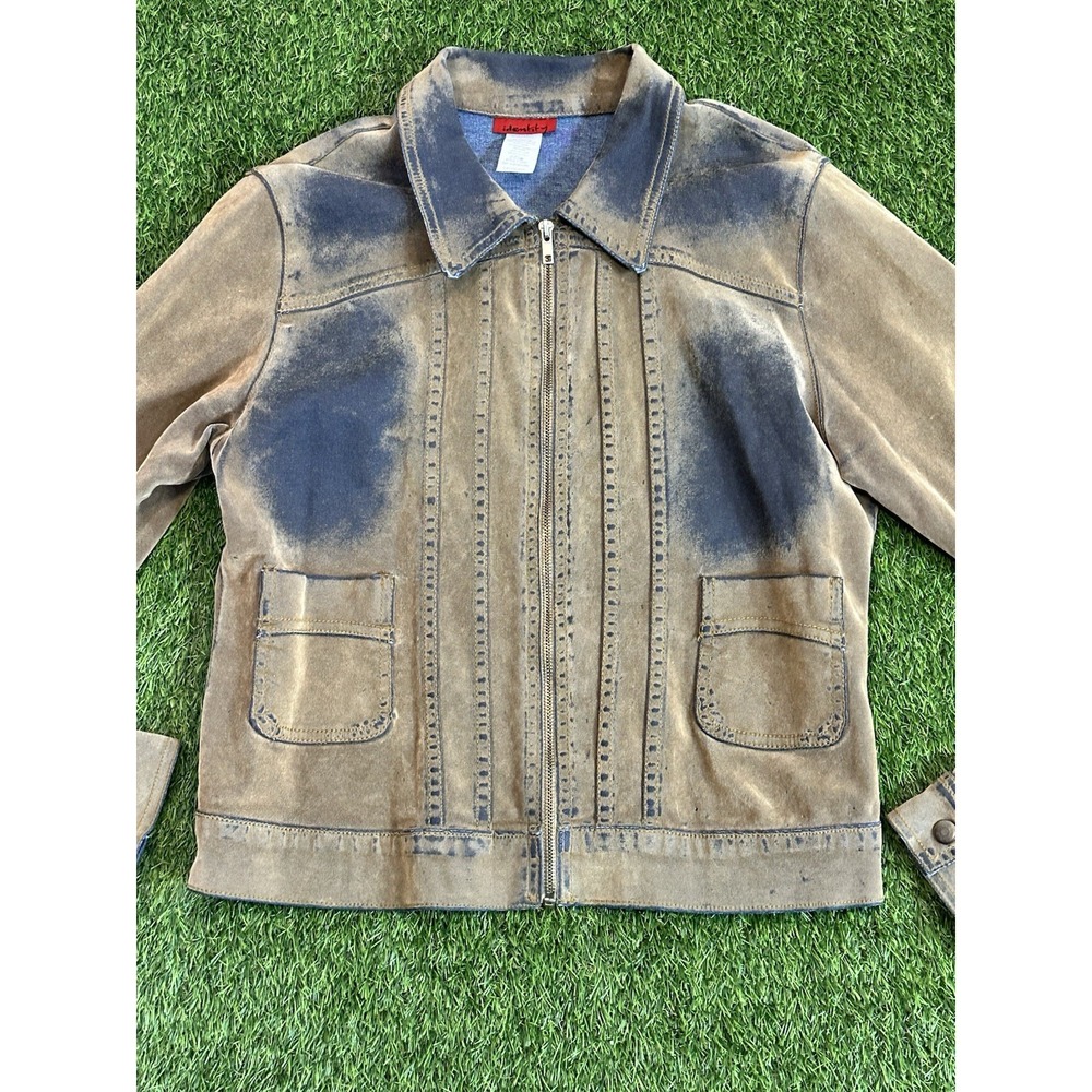 Vintage Y2K Denim‎ Jacket Women Large Tan Blue Ombré Faded Indie Bratz Identity - Picture 14 of 15